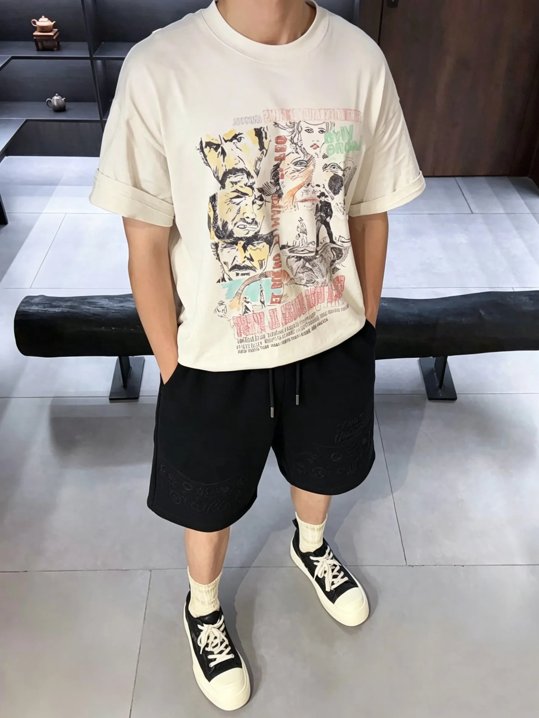 Louis Vuitton/Louis Vuitton wave pattern old flower embroidered logo shorts